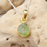 Raw Peridot Pendant: 14k Gold Plated Sterling Silver Necklace