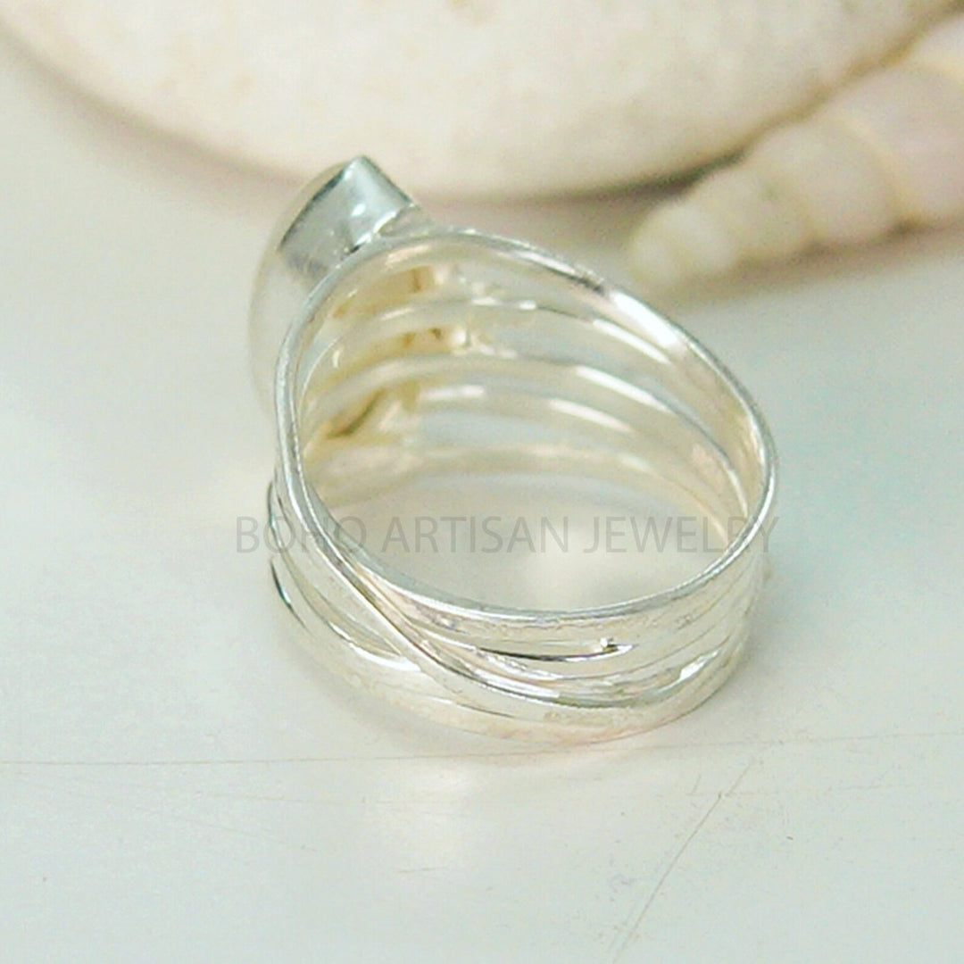 Rainbow Moonstone Ring: Sterling Silver Twisted Band, June Birthstone