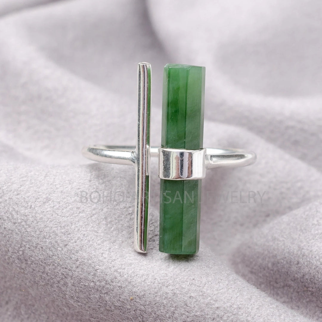 Raw Green Jade Ring, Adjustable Ring, 925 Sterling Silver, Statement Jewelry, Natural Jade Ring, March Birthstone Jewelry, Gift For Her