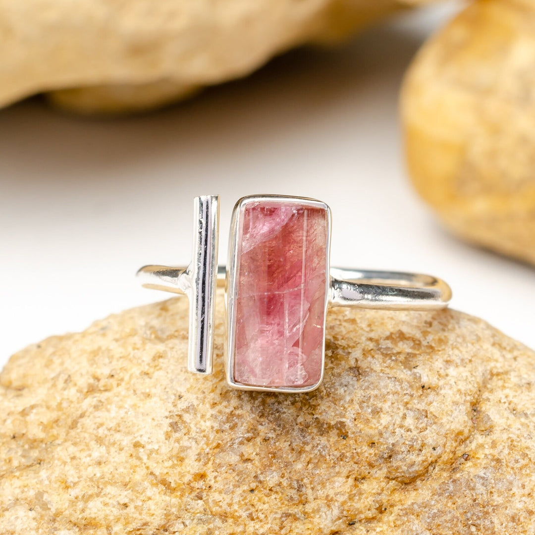 Raw Pink Tourmaline Ring: Adjustable Sterling Silver Boho Jewelry