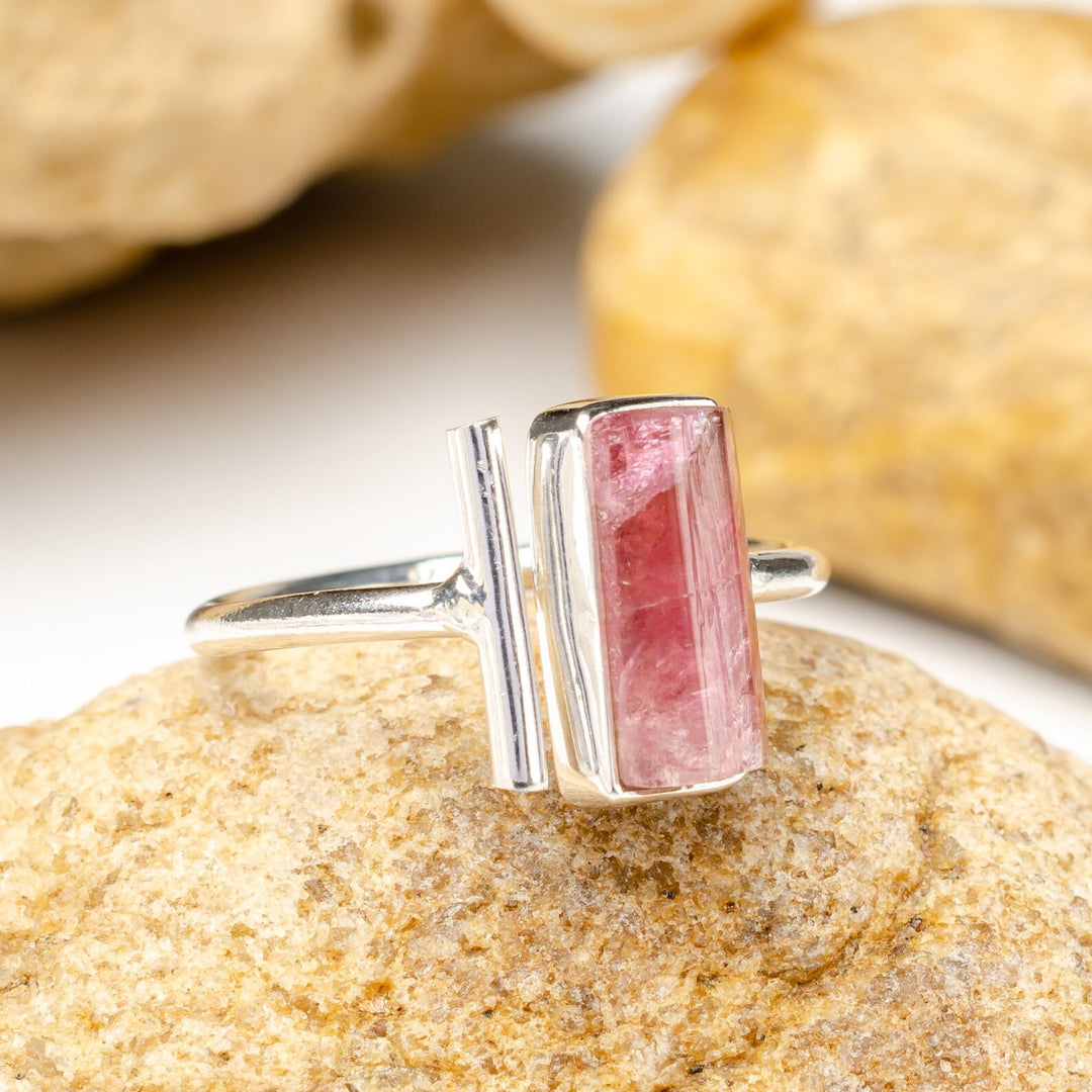 Raw Pink Tourmaline Ring: Adjustable Sterling Silver Boho Jewelry