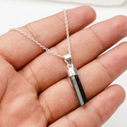 Raw Black Tourmaline Pendant Necklace: Sterling Silver Bar, Protection Jewelry