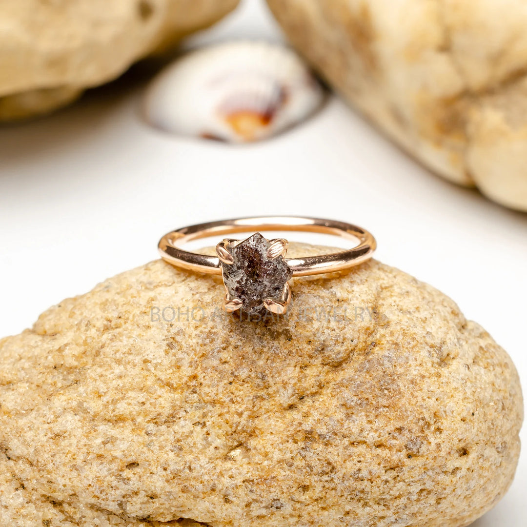 Raw Diamond Ring, Stacking Ring, Rose Gold Plated, Uncut Diamond Ring, April Birthstone, Raw Healing Crystal Ring, Christmas Gift for Her