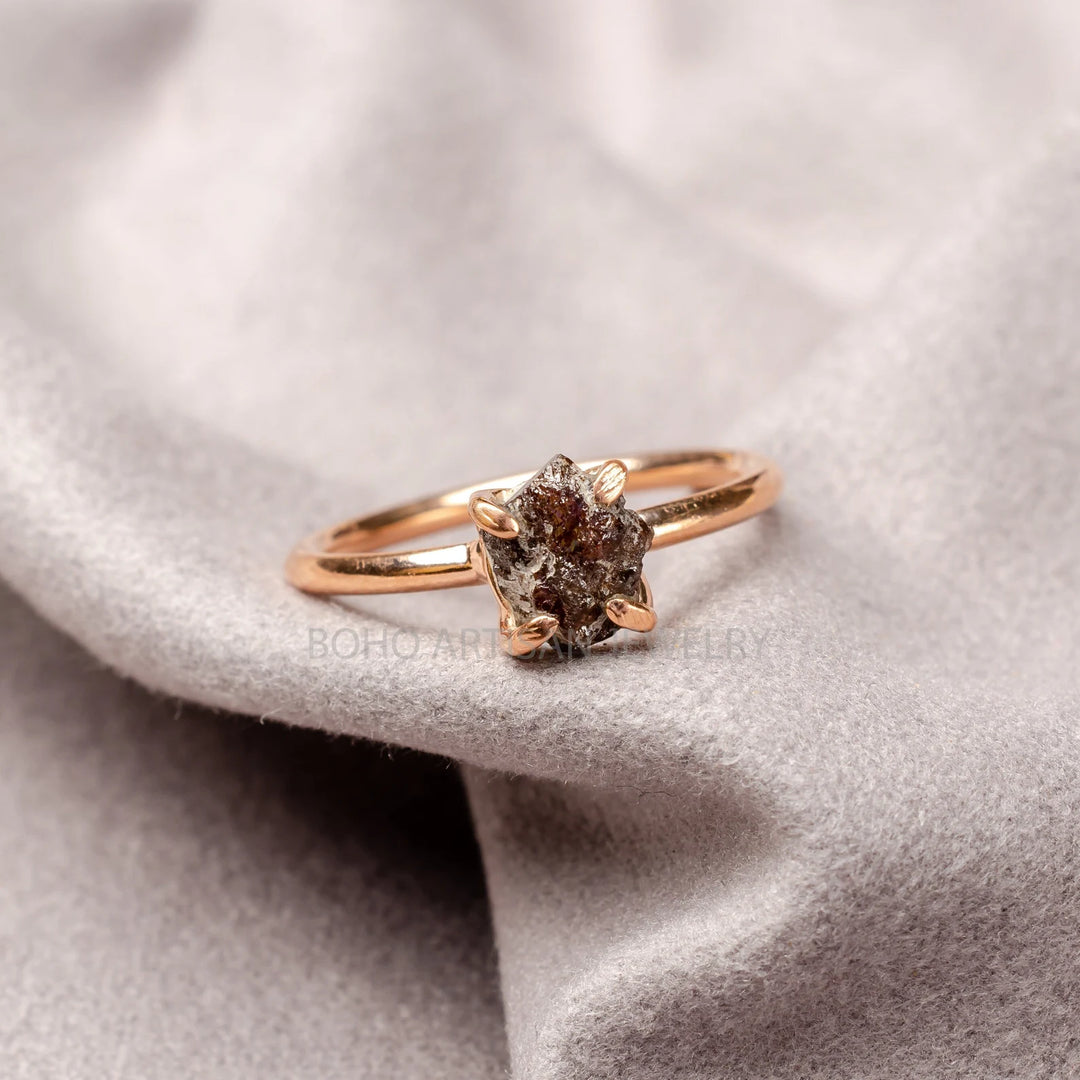 Raw Diamond Ring, Stacking Ring, Rose Gold Plated, Uncut Diamond Ring, April Birthstone, Raw Healing Crystal Ring, Christmas Gift for Her