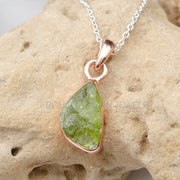 Raw Peridot Pendant: Rose Gold Plated Sterling Silver Necklace