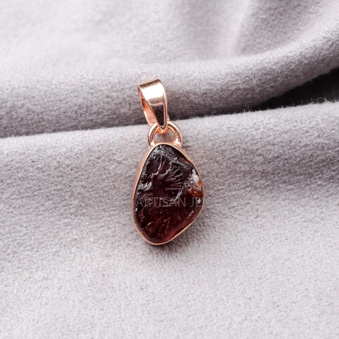 Raw Garnet Pendant: Rose Gold Sterling Silver Gemstone Jewelry