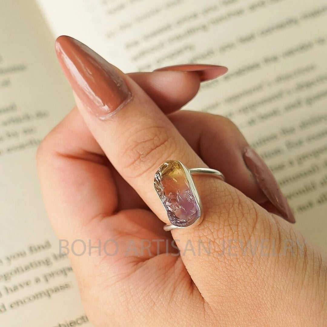 Raw Ametrine Crystal Ring: Sterling Silver Boho Jewelry