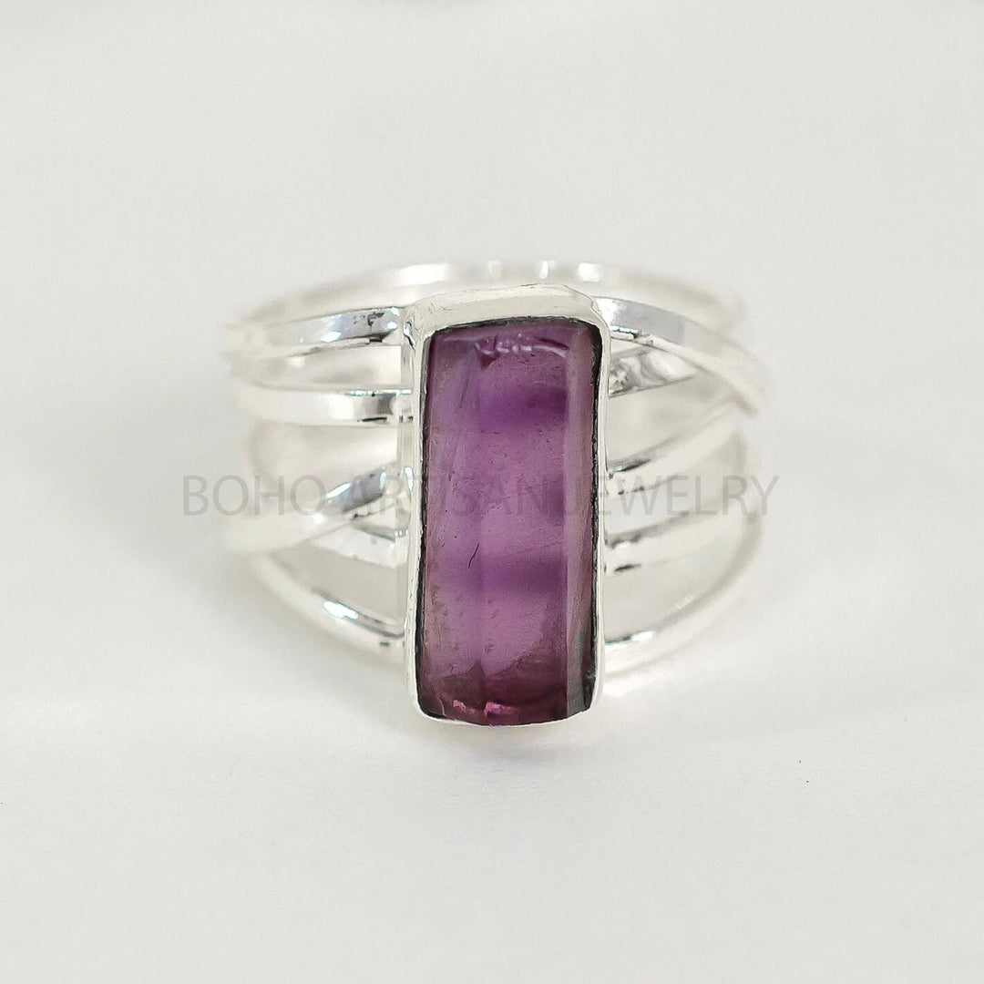 Raw Labradorite Sterling Silver Ring: Boho Healing Crystal Jewelry