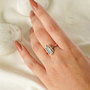 Raw Aquamarine Bar Ring: Sterling Silver Two-Bar Boho Ring