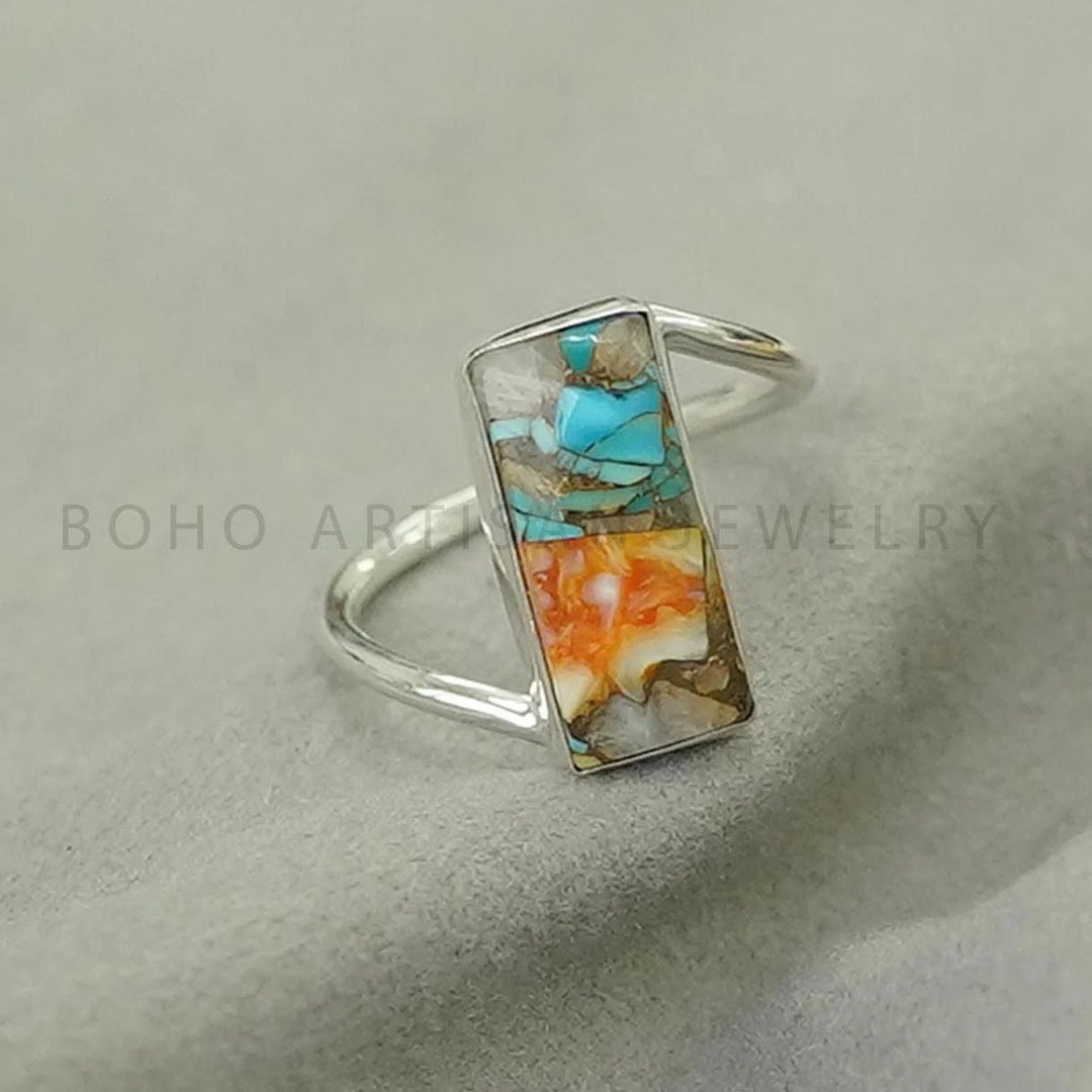 Copper Turquoise Sterling Silver Ring: Twisted Band, Boho Jewelry