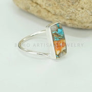 Copper Turquoise Sterling Silver Ring: Twisted Band, Boho Jewelry