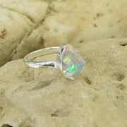 Raw Ethiopian Opal Ring: Sterling Silver Boho Jewelry