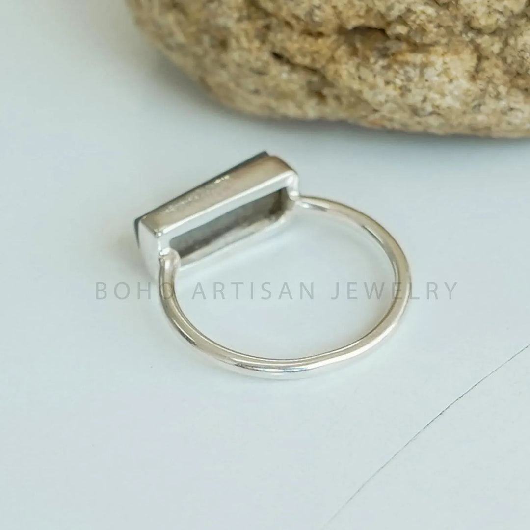 Raw Labradorite Sterling Silver Ring: Handmade Boho Jewelry