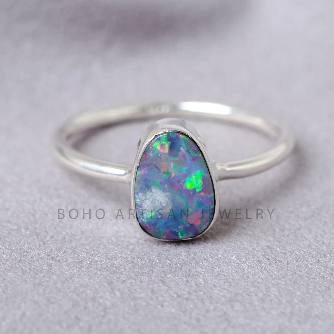 Australian Opal Ring, Polished Rough Opal Ring, October Birthday Gift, Raw Stone Jewelry, Ring For Women, Engagement Ring, Christmas Gift