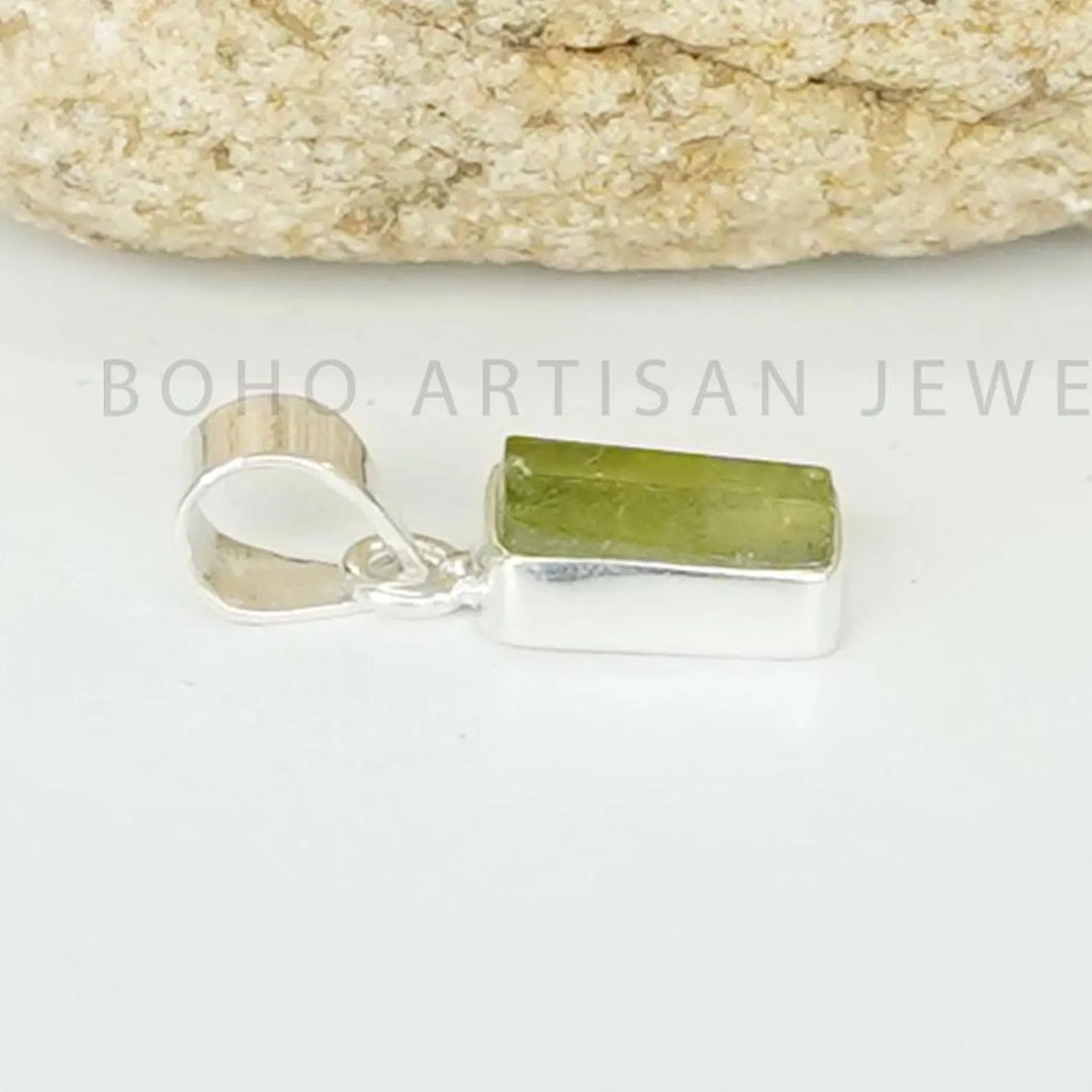 Raw Peridot Pendant: Sterling Silver Handmade August Birthstone Necklace