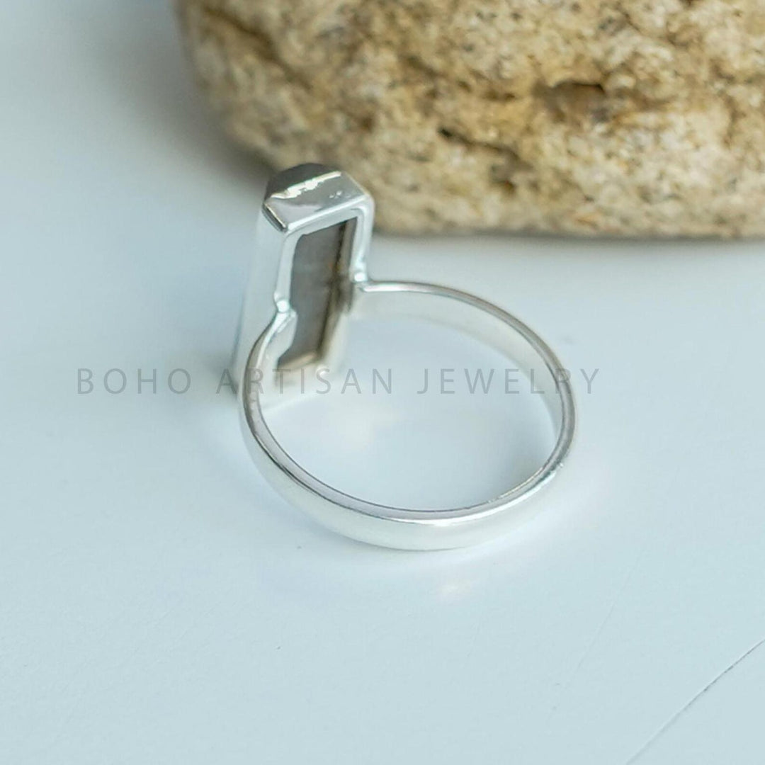 Raw Labradorite Sterling Silver Ring: Handmade Boho Jewelry