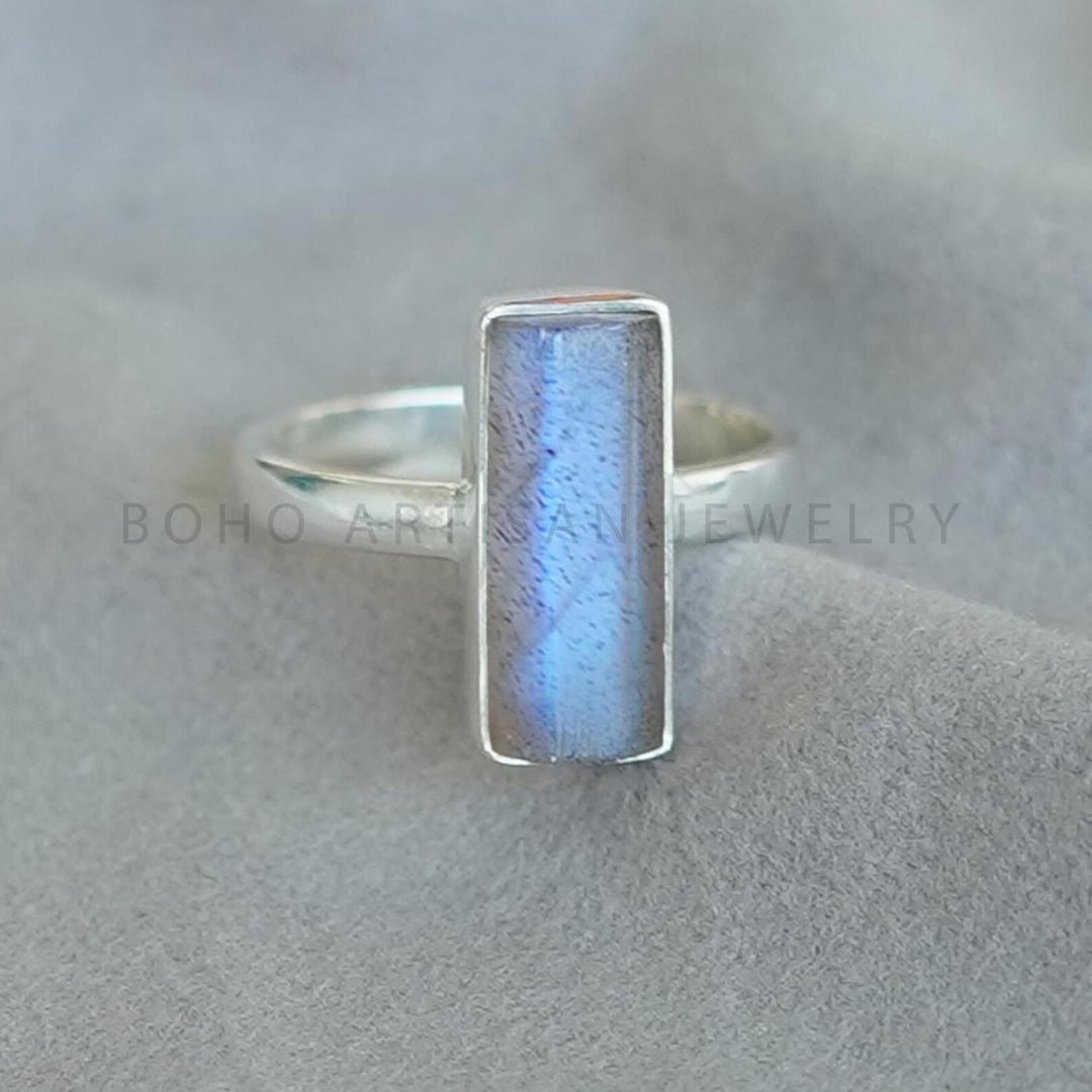 Raw Labradorite Sterling Silver Ring: Handmade Boho Jewelry