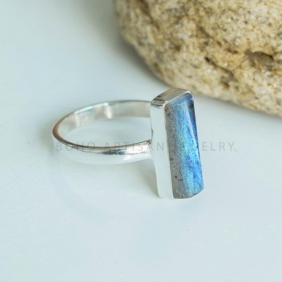 Raw Labradorite Sterling Silver Ring: Handmade Boho Jewelry