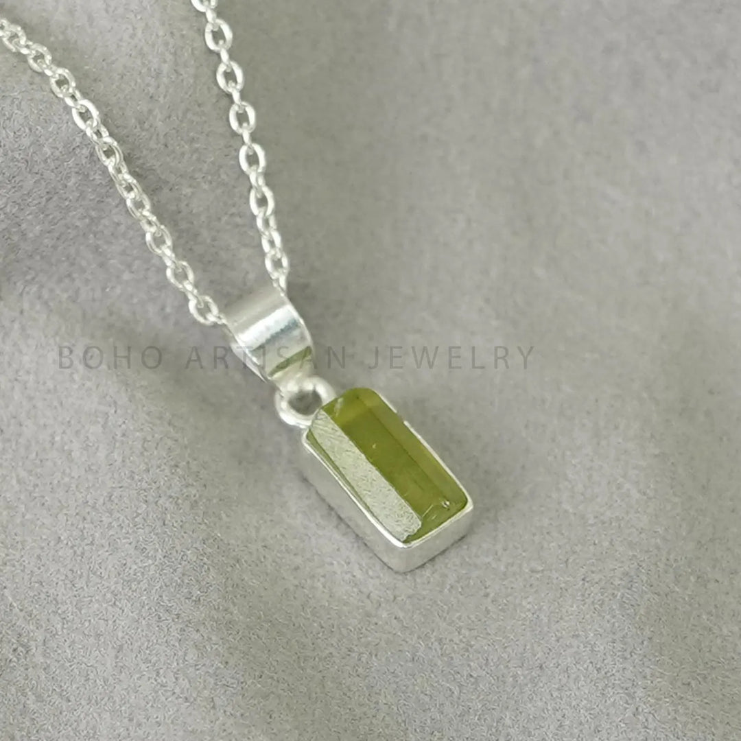 Raw Peridot Pendant: Sterling Silver Handmade August Birthstone Necklace