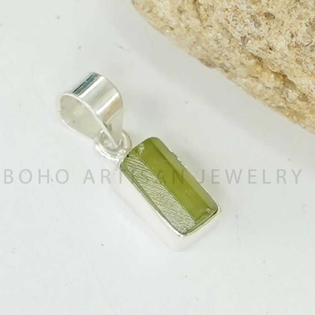 Raw Peridot Pendant: Sterling Silver Handmade August Birthstone Necklace