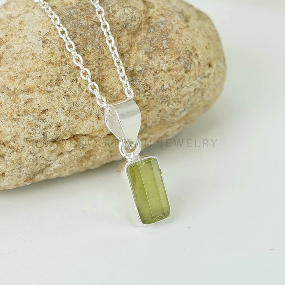 Raw Peridot Pendant: Sterling Silver Handmade August Birthstone Necklace