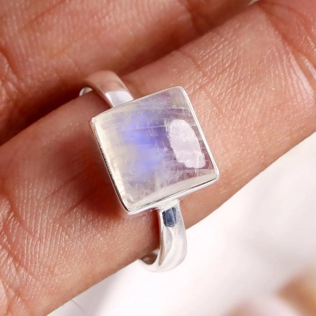 Rainbow Moonstone Ring: Handmade Sterling Silver Boho Jewelry