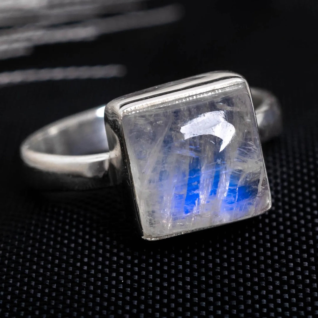 Rainbow Moonstone Ring: Handmade Sterling Silver Boho Jewelry