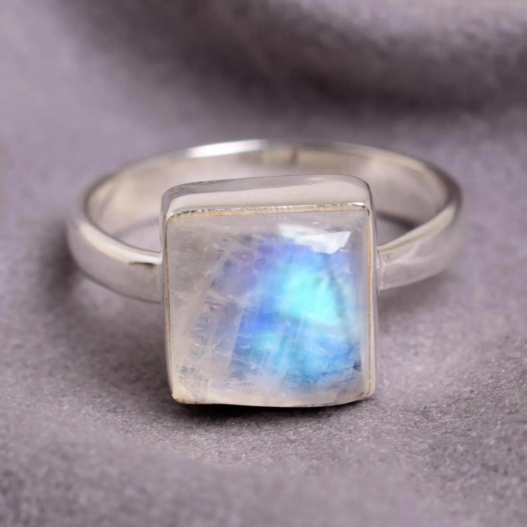Rainbow Moonstone Ring: Handmade Sterling Silver Boho Jewelry