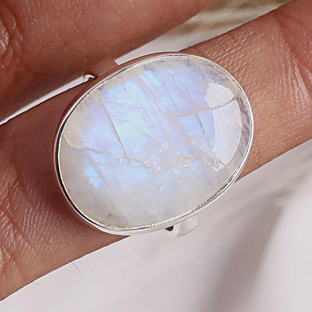 Rainbow Moonstone Ring: Handmade Sterling Silver Jewelry, June Birthstone