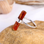 Raw Orange Kyanite Ring: Handmade 925 Sterling Silver Stick Bar Ring