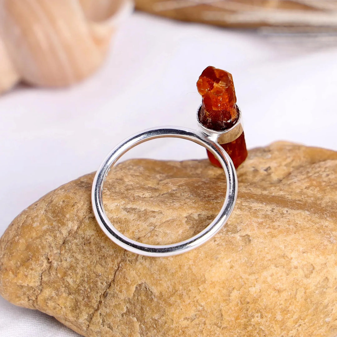 Raw Orange Kyanite Ring: Handmade 925 Sterling Silver Stick Bar Ring