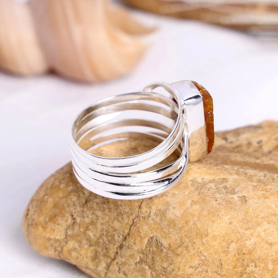 Raw Orange Kyanite Ring: Sterling Silver Spiral Band, Boho Jewelry