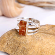 Raw Orange Kyanite Ring: Sterling Silver Spiral Band, Boho Jewelry