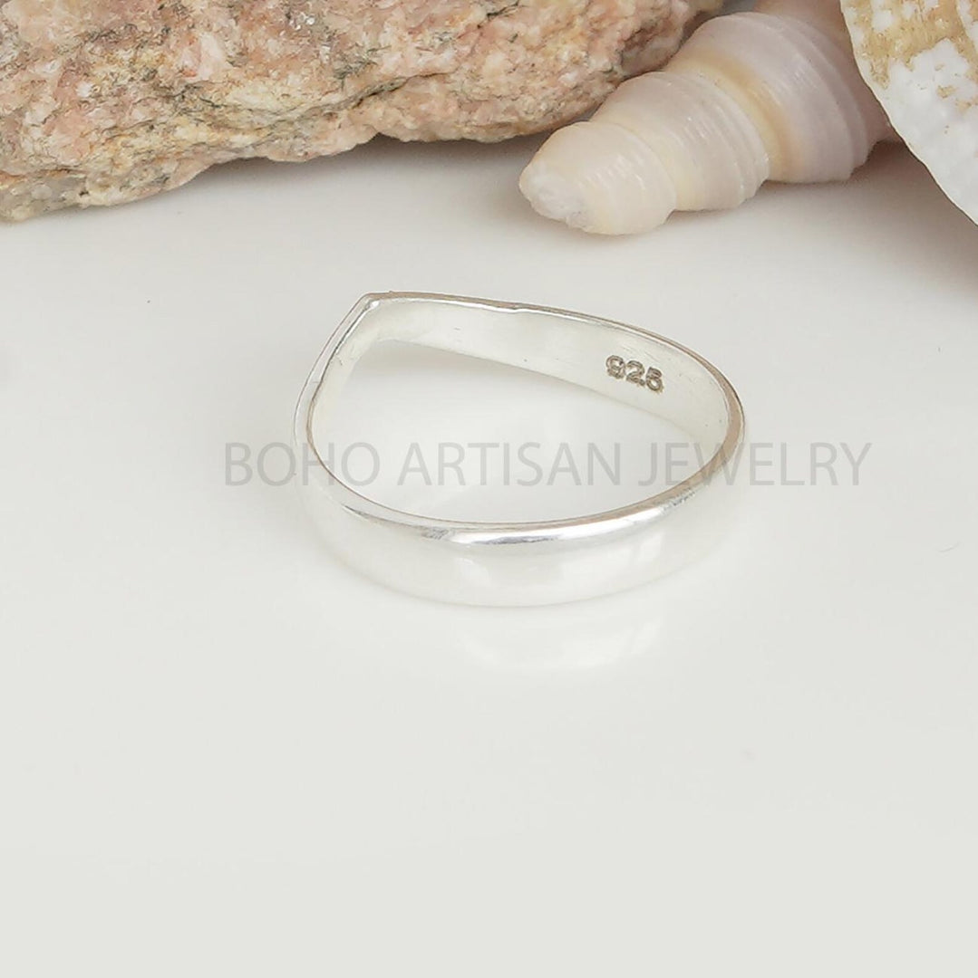 925 Sterling Silver V Ring: Minimalist Chevron Stacking Band