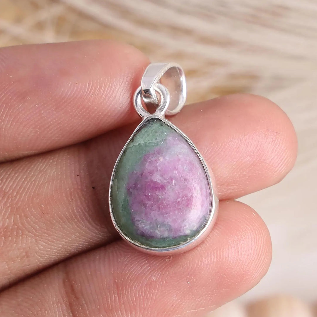 Handmade Ruby Zoisite Pendant: Sterling Silver Boho Necklace
