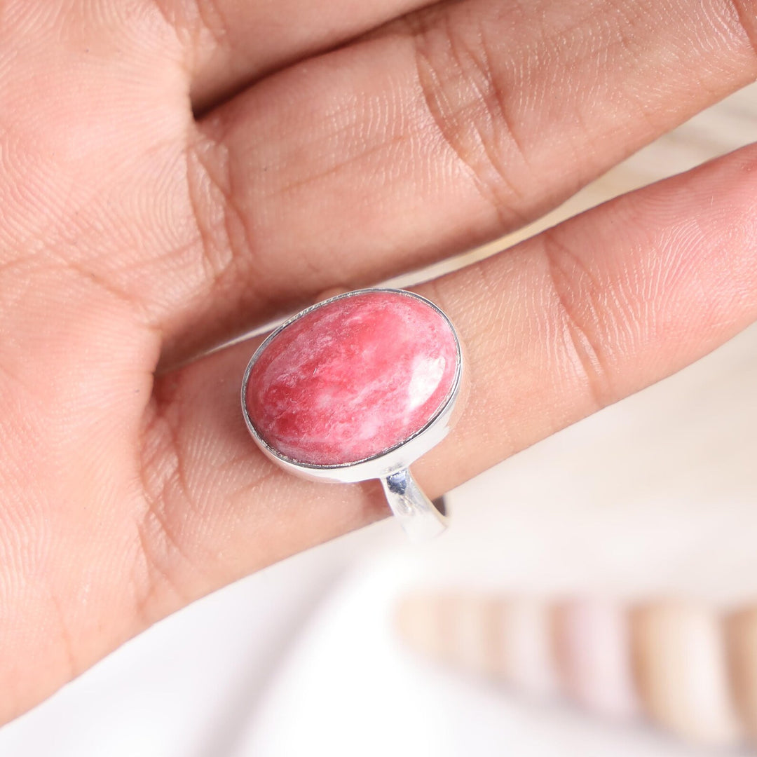 Handmade Sterling Silver Thulite Ring: Natural Gemstone Statement Jewelry