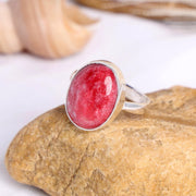Handmade Sterling Silver Thulite Ring: Natural Gemstone Statement Jewelry