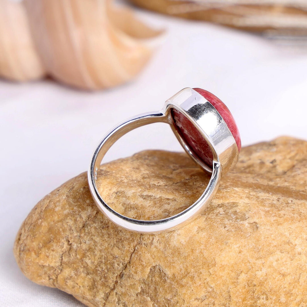 Handmade Sterling Silver Thulite Ring: Natural Gemstone Statement Jewelry