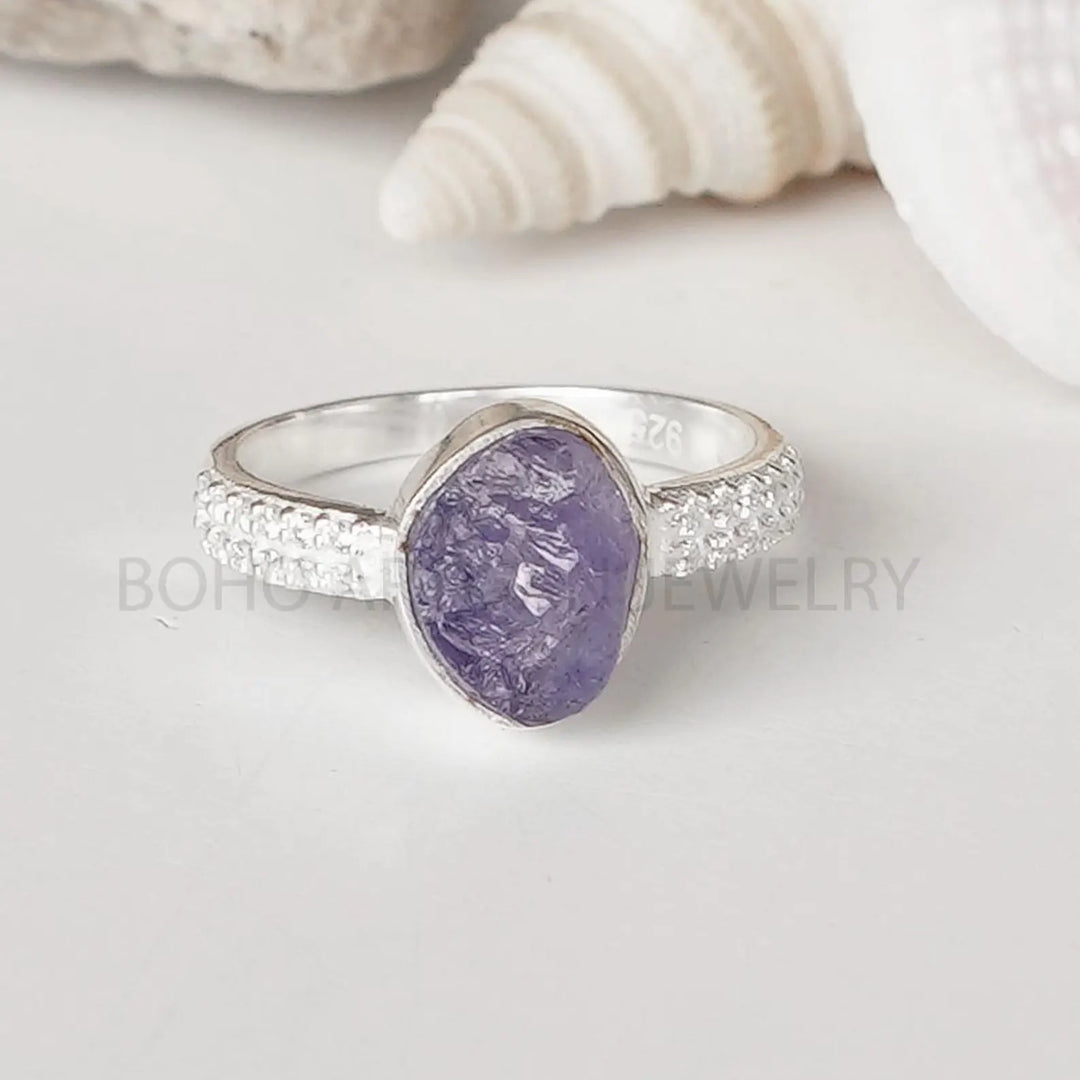 Rainbow Moonstone CZ Ring: Handmade Sterling Silver Boho Jewelry