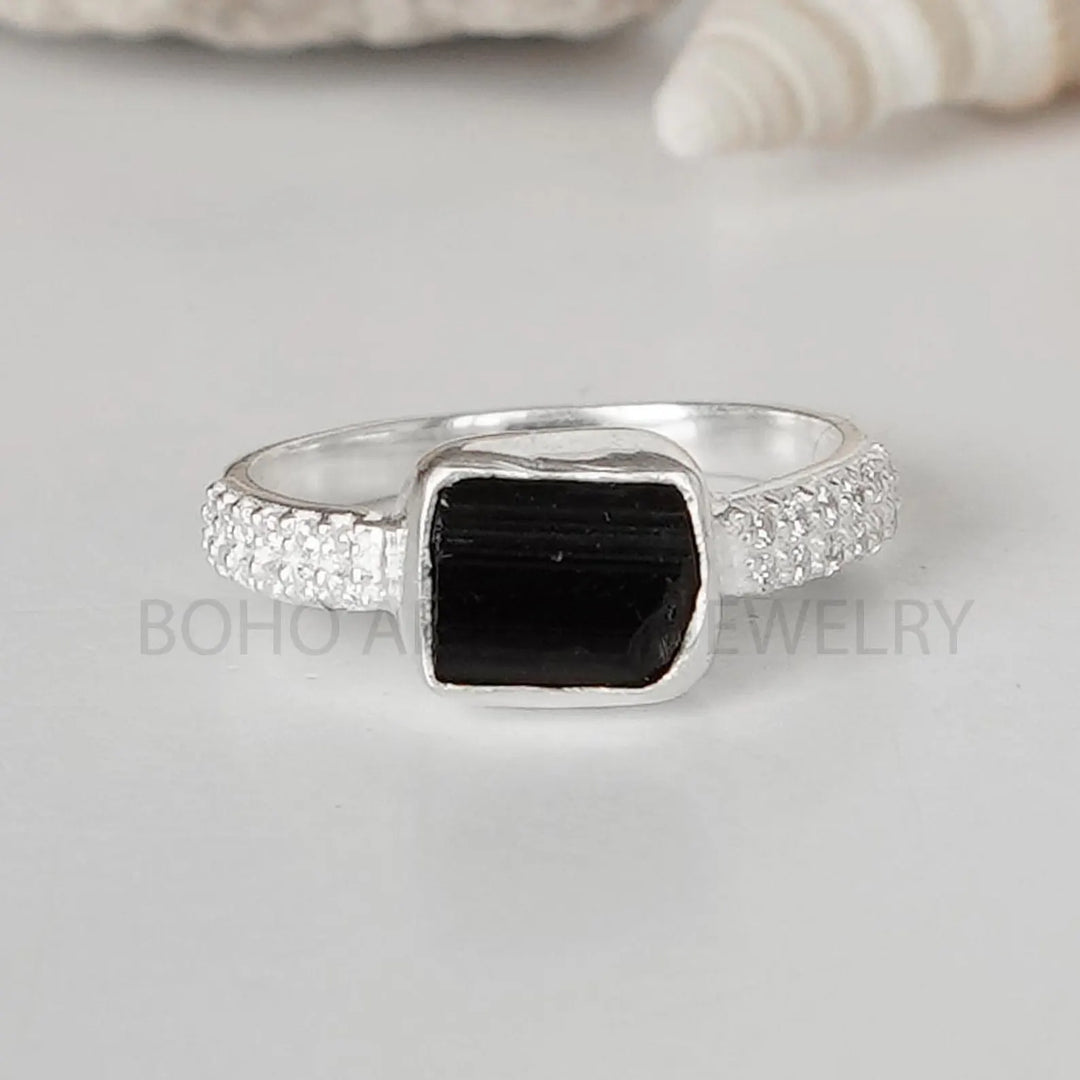 Rainbow Moonstone CZ Ring: Handmade Sterling Silver Boho Jewelry