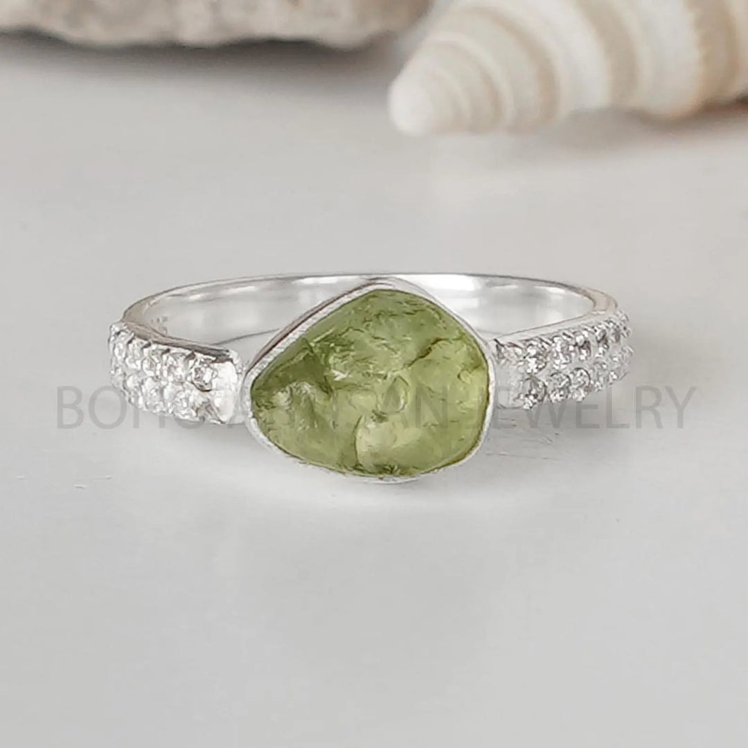 Rainbow Moonstone CZ Ring: Handmade Sterling Silver Boho Jewelry