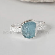 Rainbow Moonstone CZ Ring: Handmade Sterling Silver Boho Jewelry