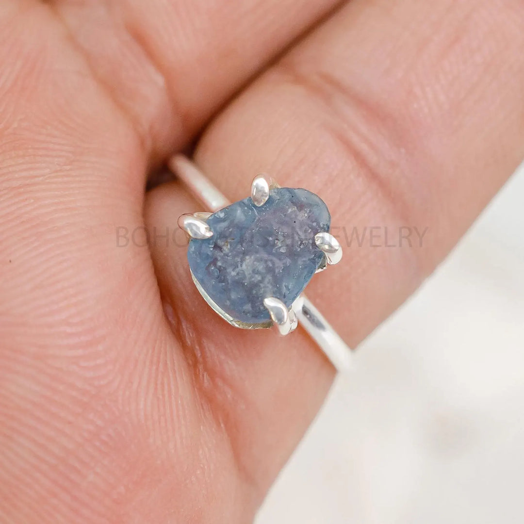 Raw Aquamarine Ring: Sterling Silver, Uncut Gemstone, March Birthstone