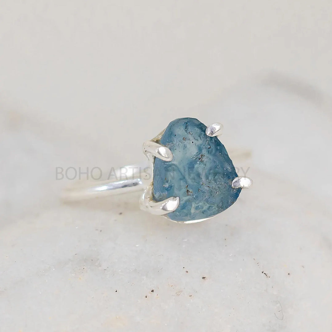 Raw Aquamarine Ring: Sterling Silver, Uncut Gemstone, March Birthstone
