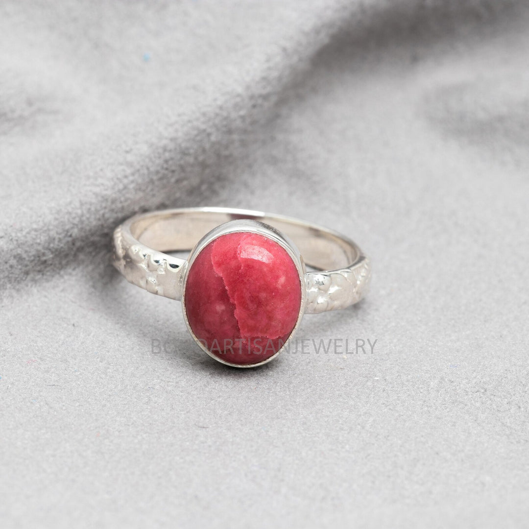 Floral Sterling Silver Thulite Ring: Handmade Boho Jewelry