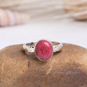 Floral Sterling Silver Thulite Ring: Handmade Boho Jewelry