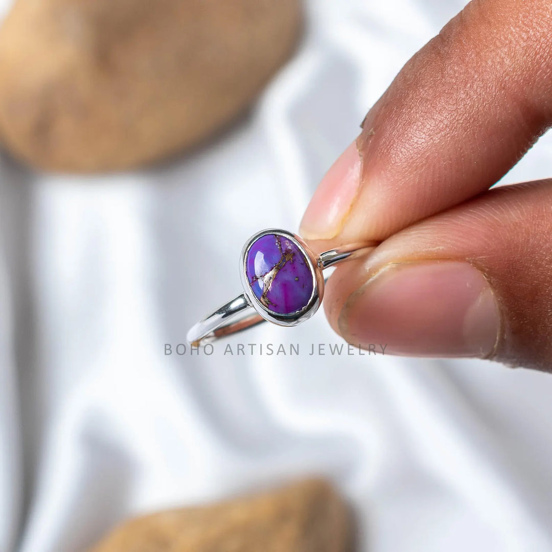 Copper Turquoise Sterling Silver Ring: Boho Gemstone Jewelry