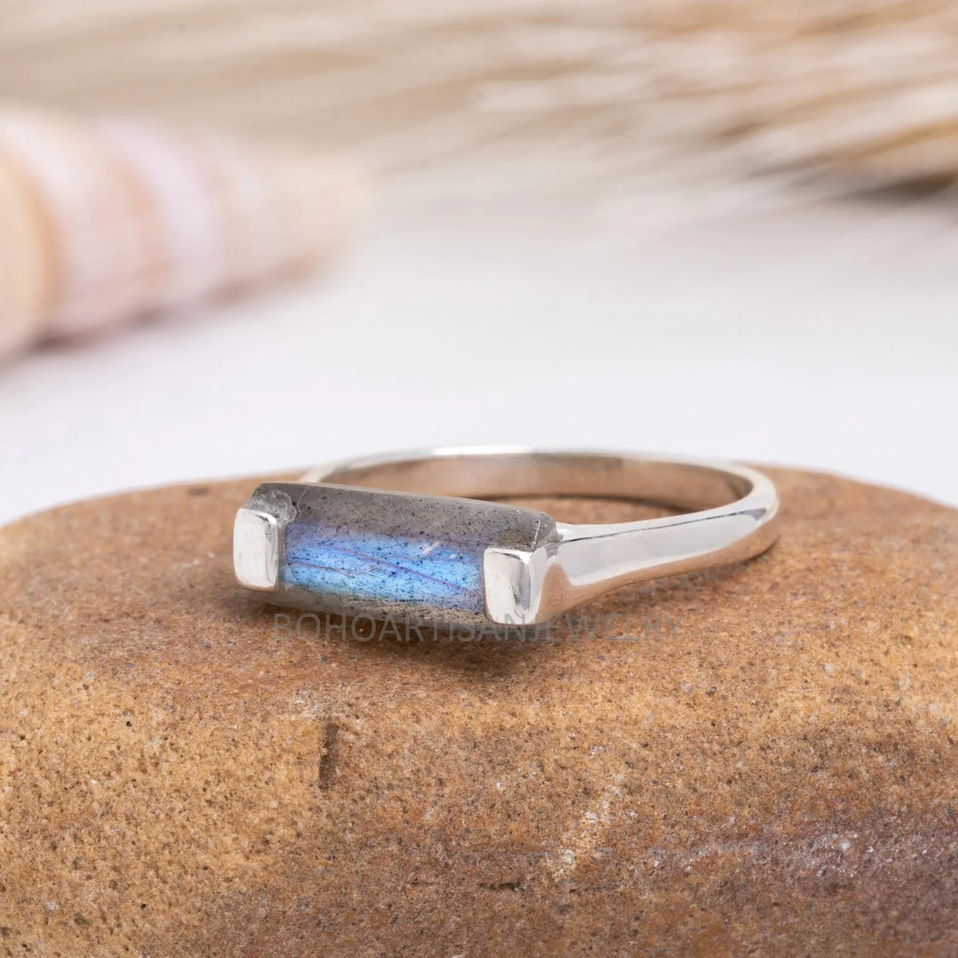 Black Tourmaline Bar Ring, Thin Bar Ring, Sterling Silver Ring, Stackable Jewelry, Dainty Bar Ring, October Birthstone Jewelry, Gift for her