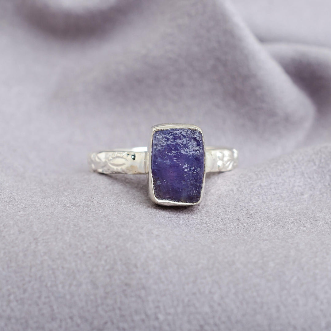 Raw Tanzanite Sterling Silver Floral Ring: December Birthstone