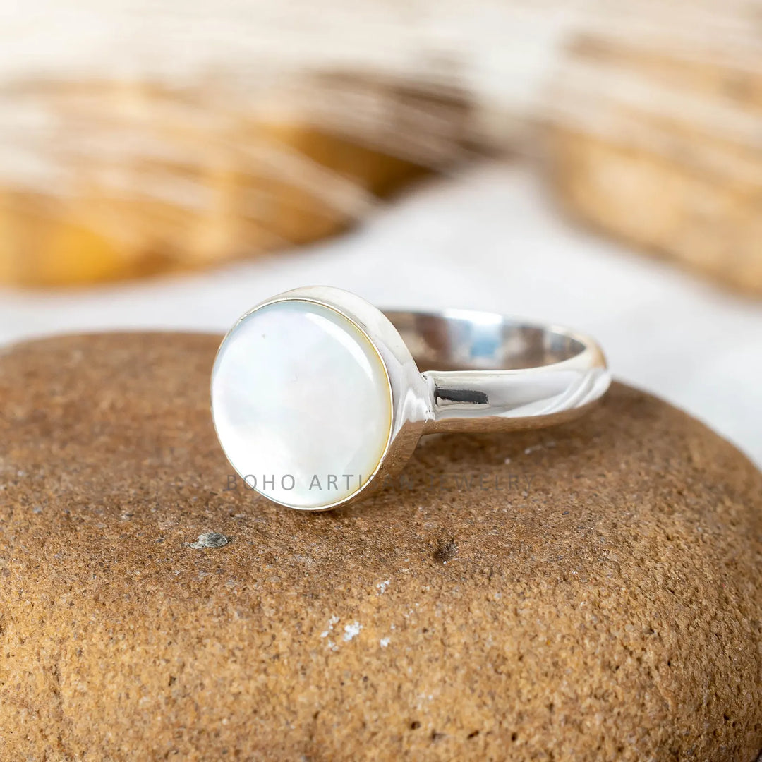 Mother of Pearl Ring: 925 Sterling Silver, Handmade Boho Ring